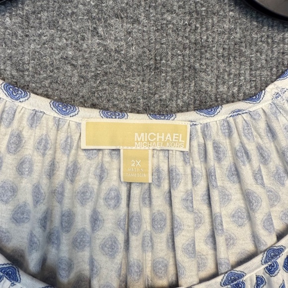 Michael Kors Blouse Womens Plus 2X White 3/4 Sleeves Round Neck Geometric NWT - Picture 5 of 7